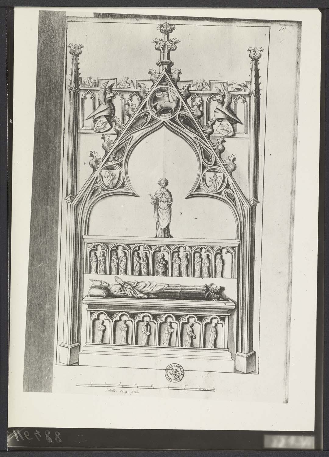 Tombeau d'évêque : dessin conservé à la bibliothèque nationale