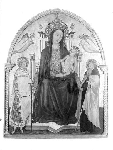 Vierge à l'enfant entourée d'anges et de saints, peinture, école siennoise, n°19