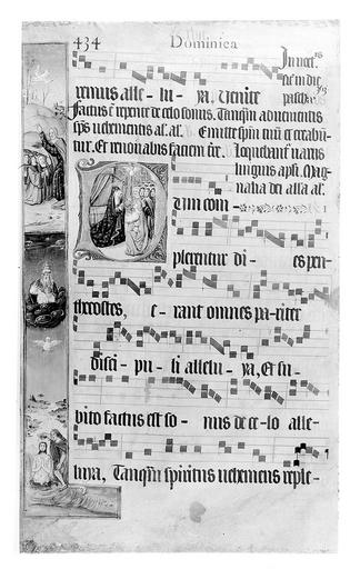 La Pentecôte, baptême du Christ,  lettre ornée, antiphonaire, n°59