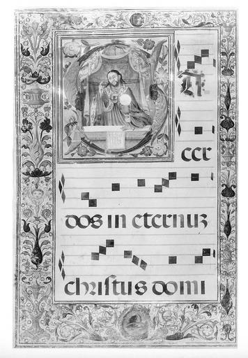 Christ et l'hostie, lettre ornée, antiphonaire, n°61