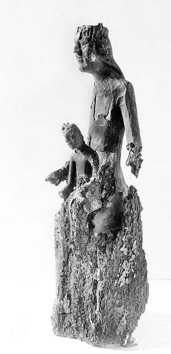 Vierge noire, statue, de profil avec l'enfant