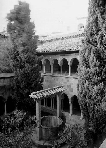 Cloître : Vue sur le jardin vers l'angle nord-est et vieux puits