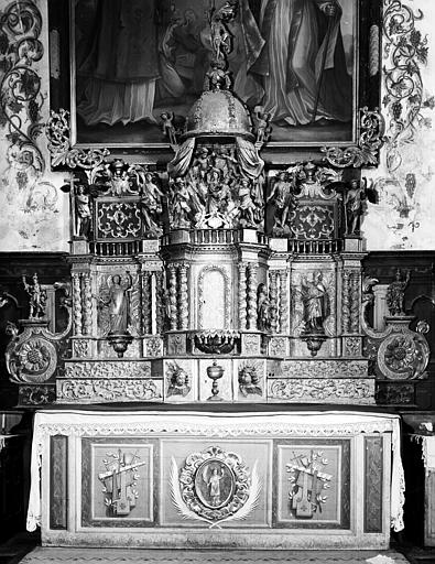 Retable, bois sculpté, peint, doré : ensemble