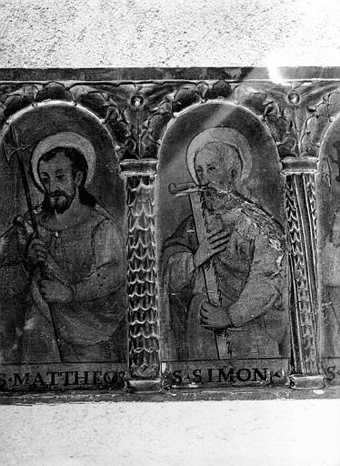 Bois peint et sculpté « Jésus et les douze apôtres », détail : saint Sébastien et saint Simon