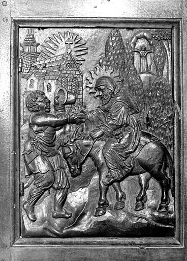 Retable, 7e panneau sculpté : saint François à cheval