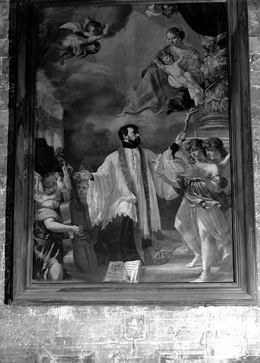 Tableau (toile) : saint François Xavier entouré d'anges musiciens