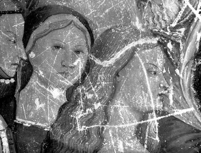 Chapelle Saint-Jean, paroi est partie supérieure gauche, groupe des trois femmes, groupe dit de la Laure de Pétrarque