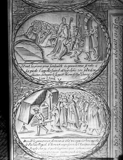 Plaque à impression, image saint Bénezet, détail, dans le bureau de la direction