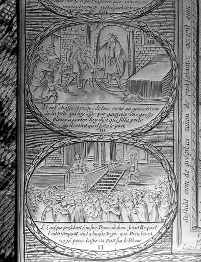 Plaque à impression, image saint Bénezet, détail, dans le bureau de la direction