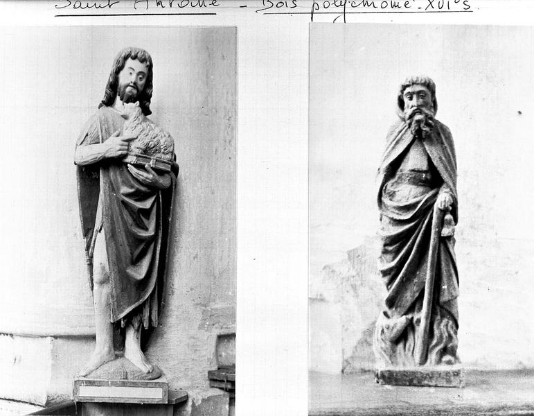 Deux statues en bois polychrome : saint Jean-Baptiste et saint Antoine