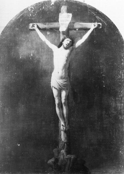 Peinture sur toile : Christ en croix. Photographie prise au laboratoire du Louvre (lumière directe)