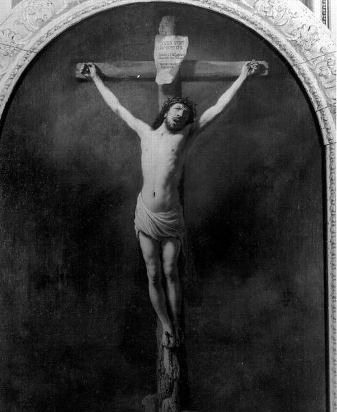 Peinture sur toile : Christ en croix. Photographie prise au laboratoire du Louvre (lumière directe)