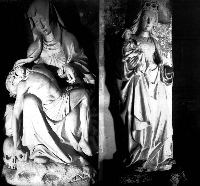 Statues en bois : Vierge de Pitié. Vierge à l'Enfant