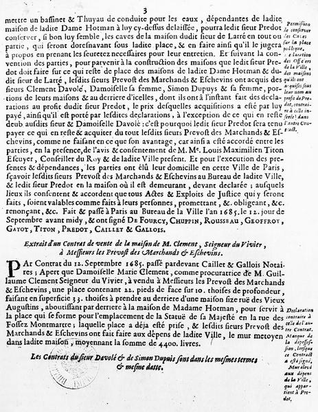 Projet d'aménagement de la place des Victoire (17ème siècle) : texte (3/3)