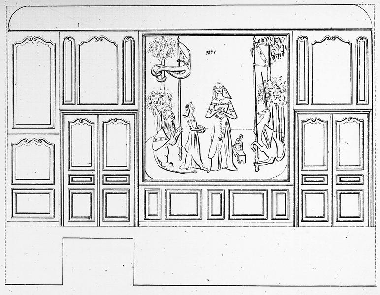 Dessin des boiseries et des pièces de la tapisserie de la Dame à Licorne, numéro 1