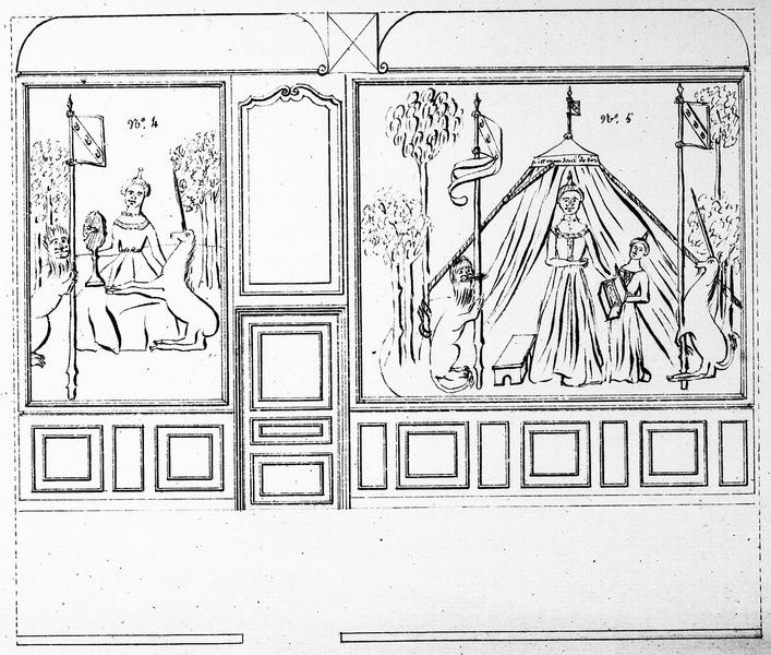 Dessin des boiseries et des pièces de la tapisserie de la Dame à Licorne, numéros 4 et 5