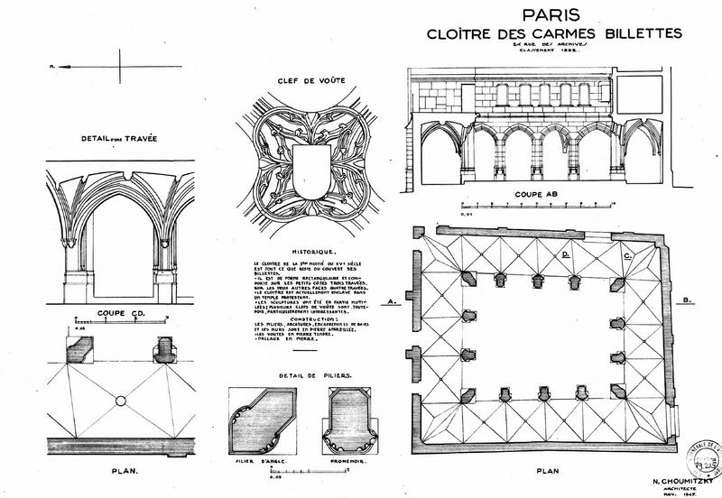 Cloître : plan, coupe et détails