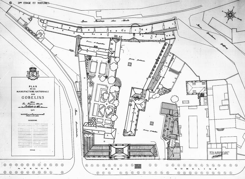 Plan du troisième étage et des toitures