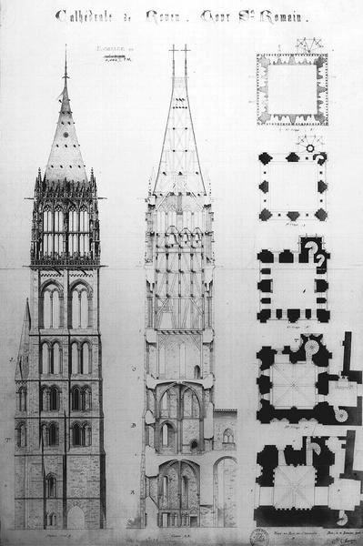 Tour saint Romain : plan, coupe et façade