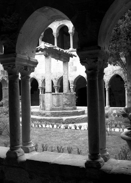 Cloître : les arcades, le jardin et le puits