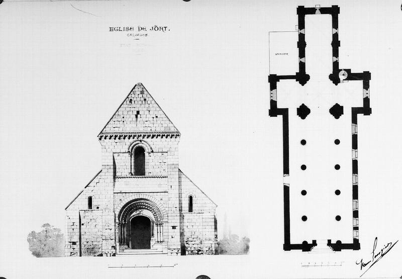 Plan d'ensemble de l'église et élévation de la façade ouest