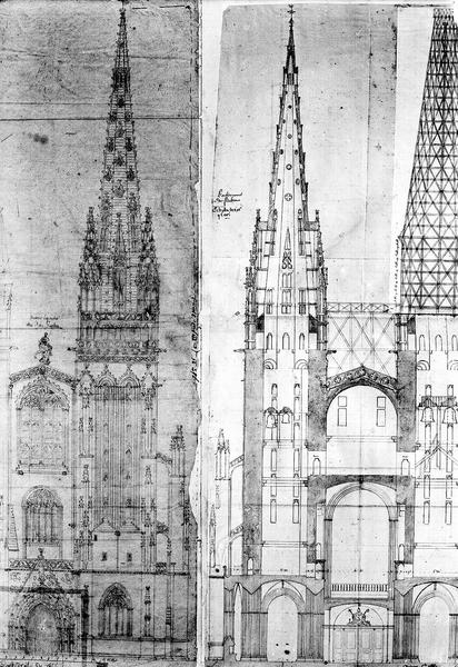 Elévation et coupe de la façade ouest