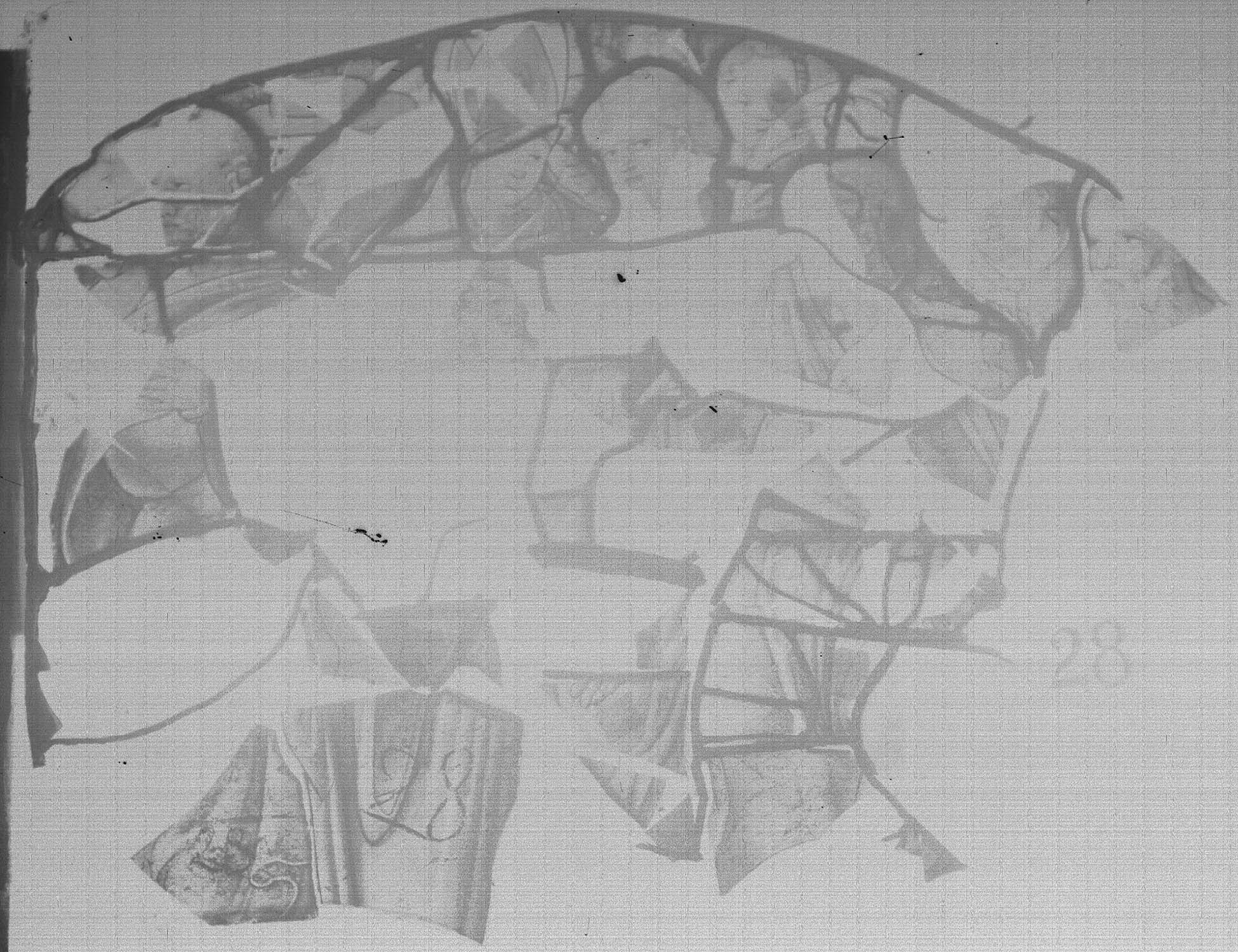 Jugement dernier, baie V, fragments de panneau de vitrail