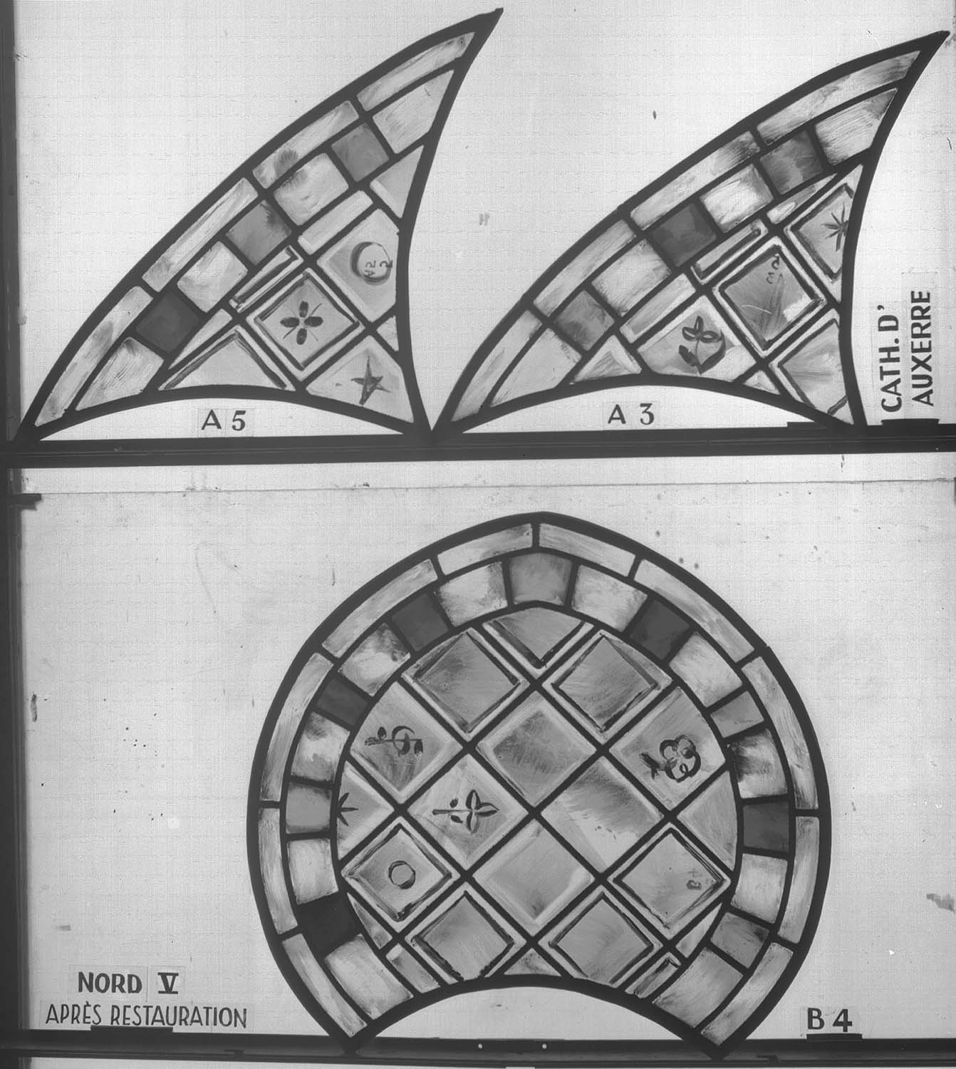 baie nord V, panneau de vitrail A5 A3 B4