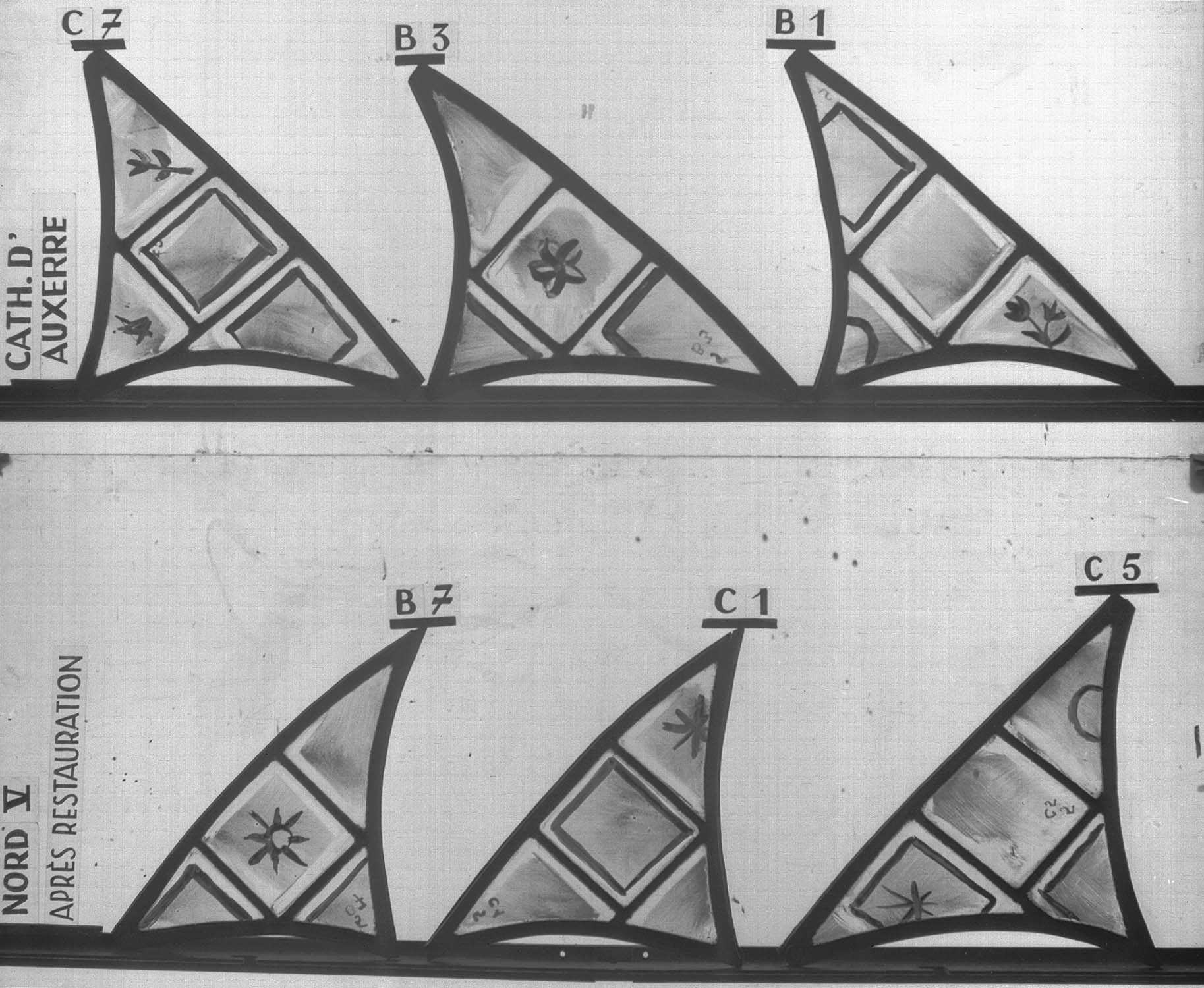 baie nord V, panneau de vitrail C7 B3 B1 B7 C1 C5
