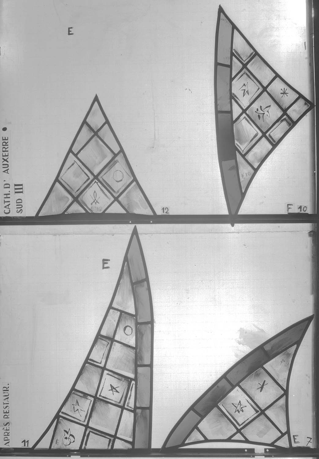 Baie sud III, panneau de vitrail E12 F10 E7 E11