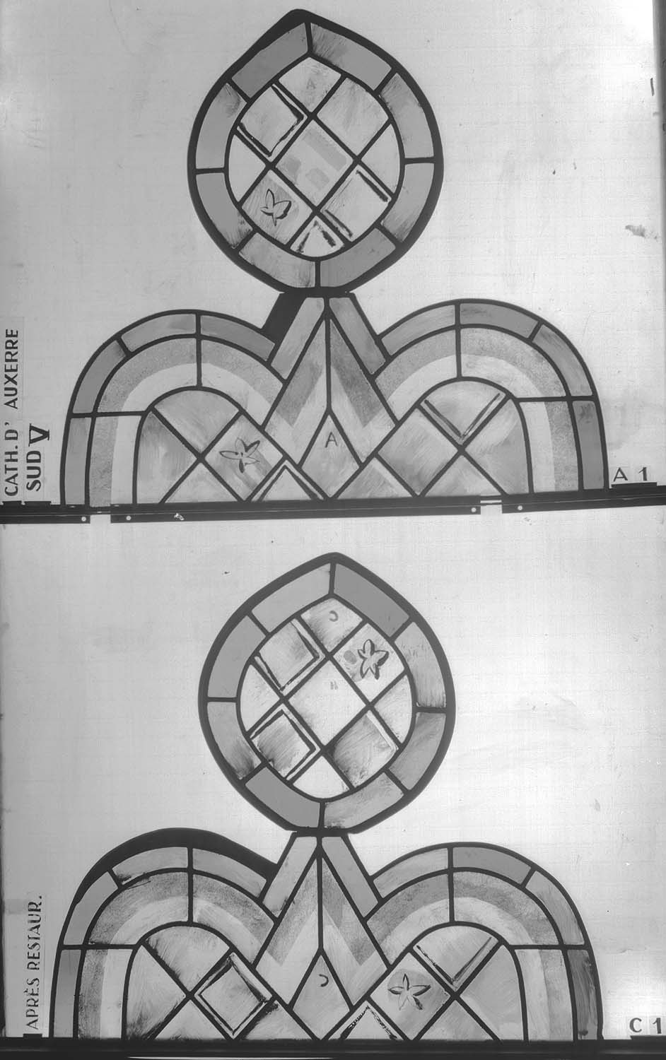 Baie sud V, panneau de vitrail A1 C1