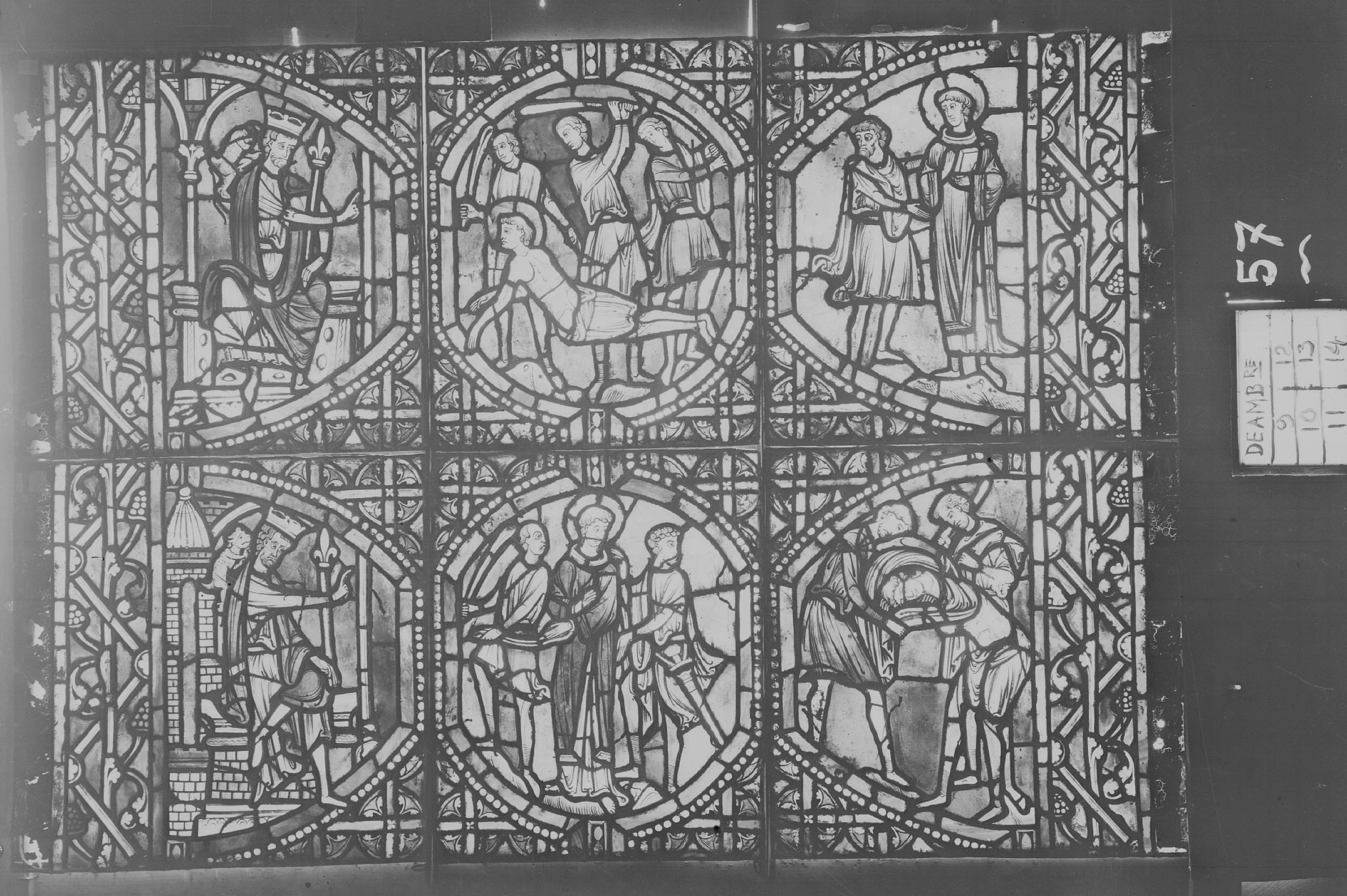 Saint Laurent et apôtres, baie 57, panneau de vitrail 9 à 14