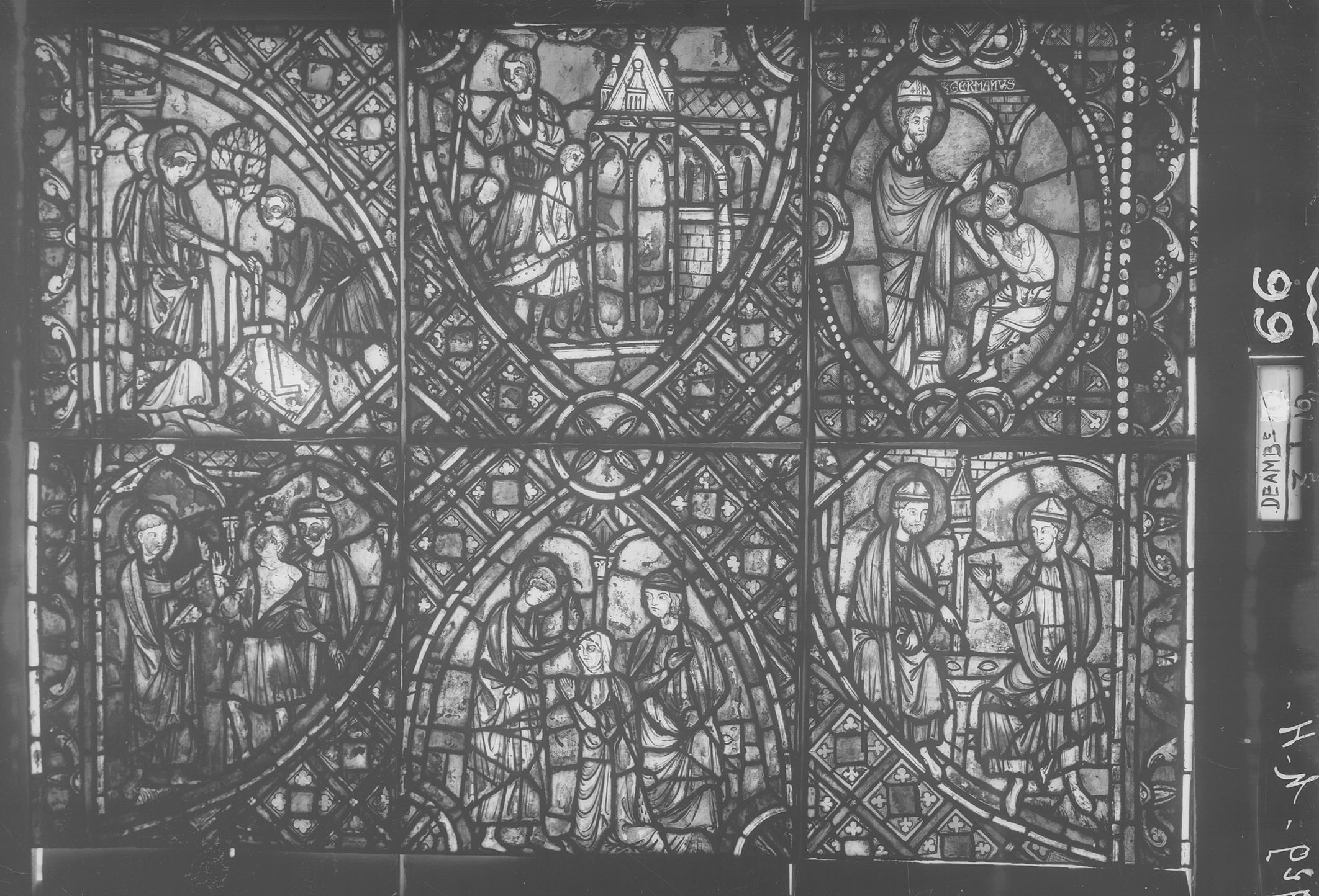 Saint Eustache et saint Martin, baie 66, panneau de vitrail 7 à 12