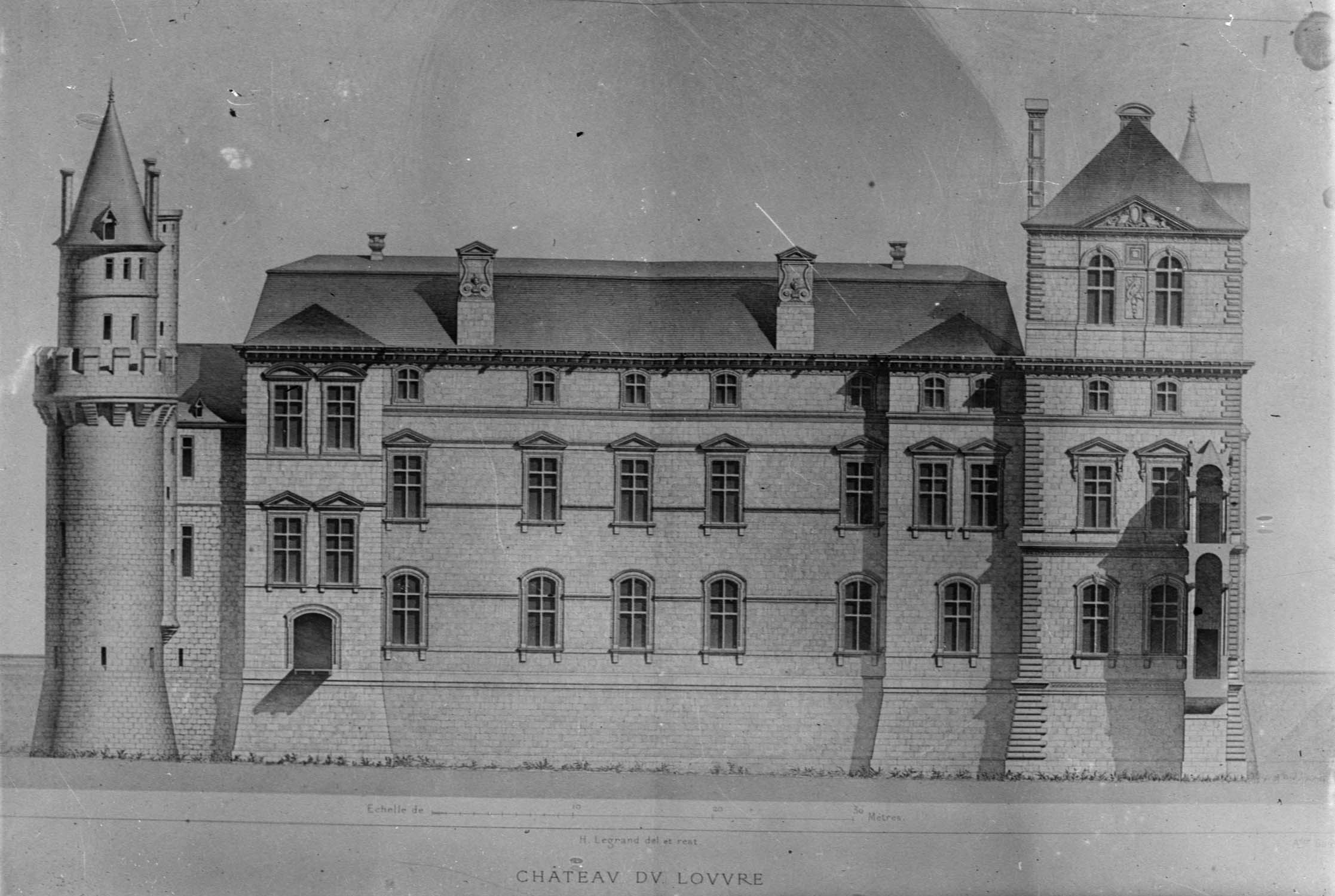 Gravure : château du Louvre, façade occidentale