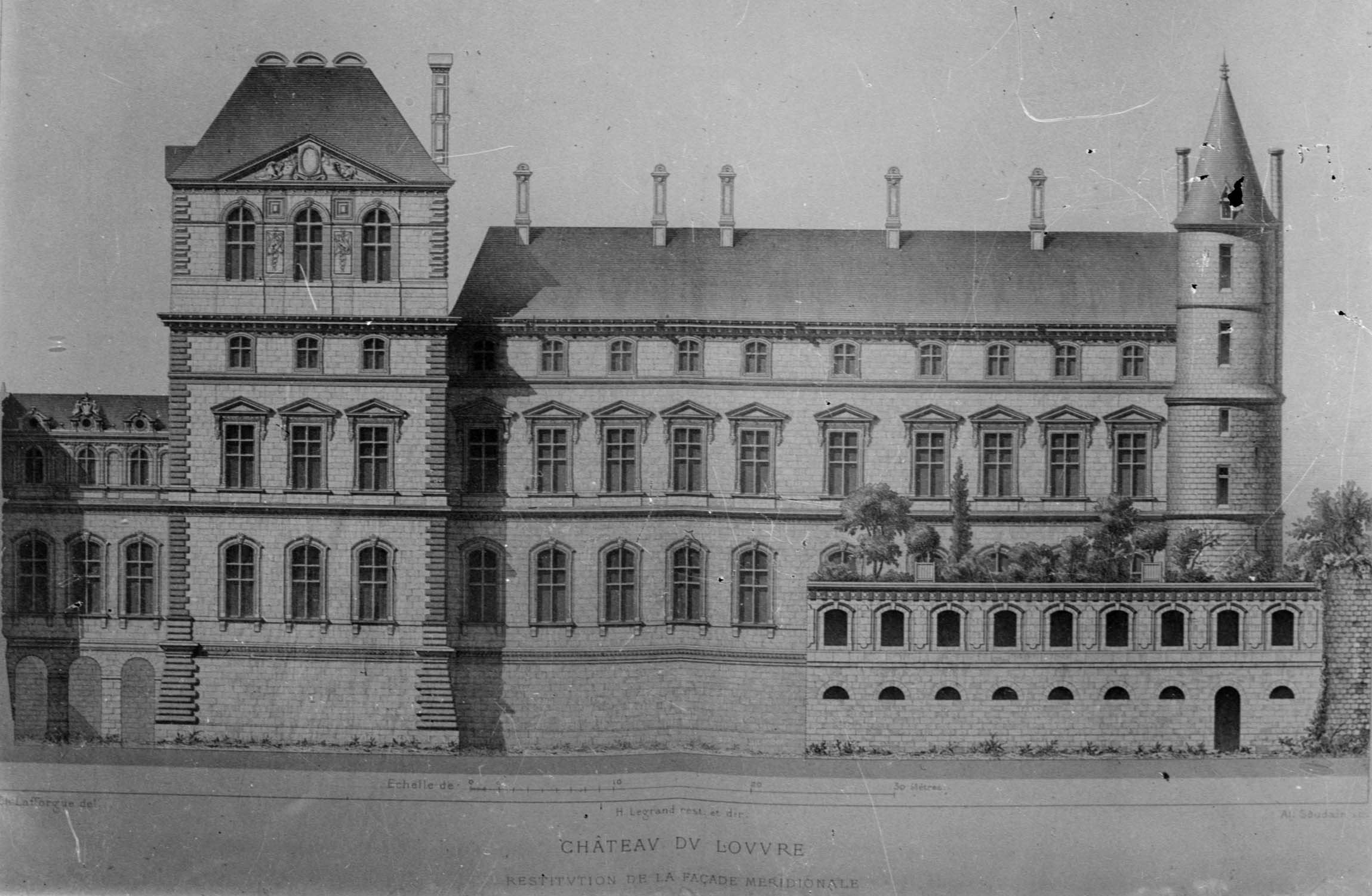 Gravure : château du Louvre, façade méridionale