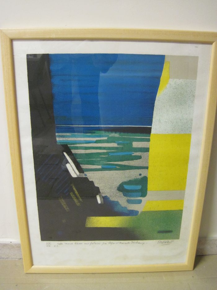 Lithographie : Marée basse aux falaises