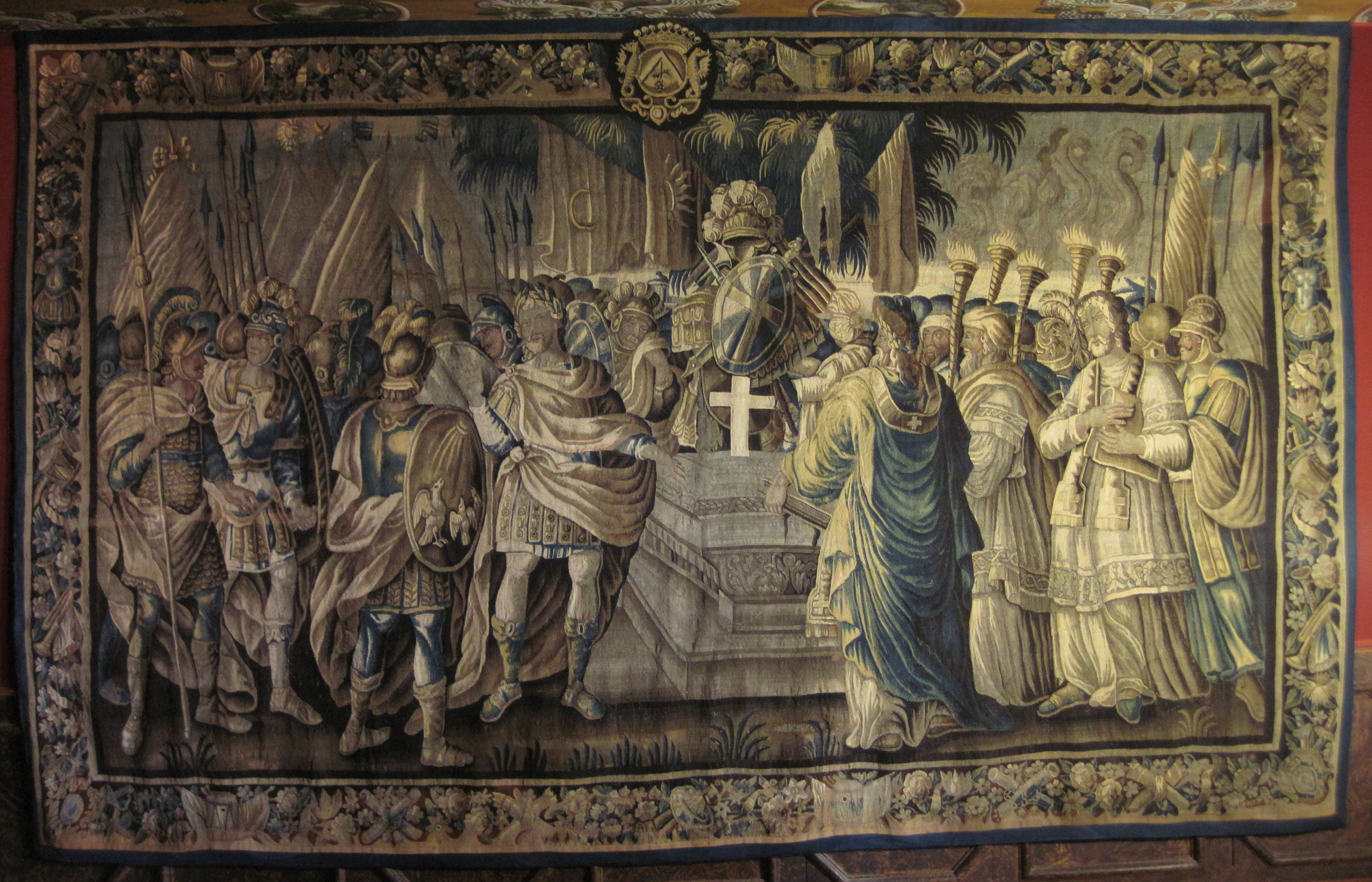 Pièce murale (tapisserie) : Godefroy de Bouillon devant le cerceuil du chevalier Dudon