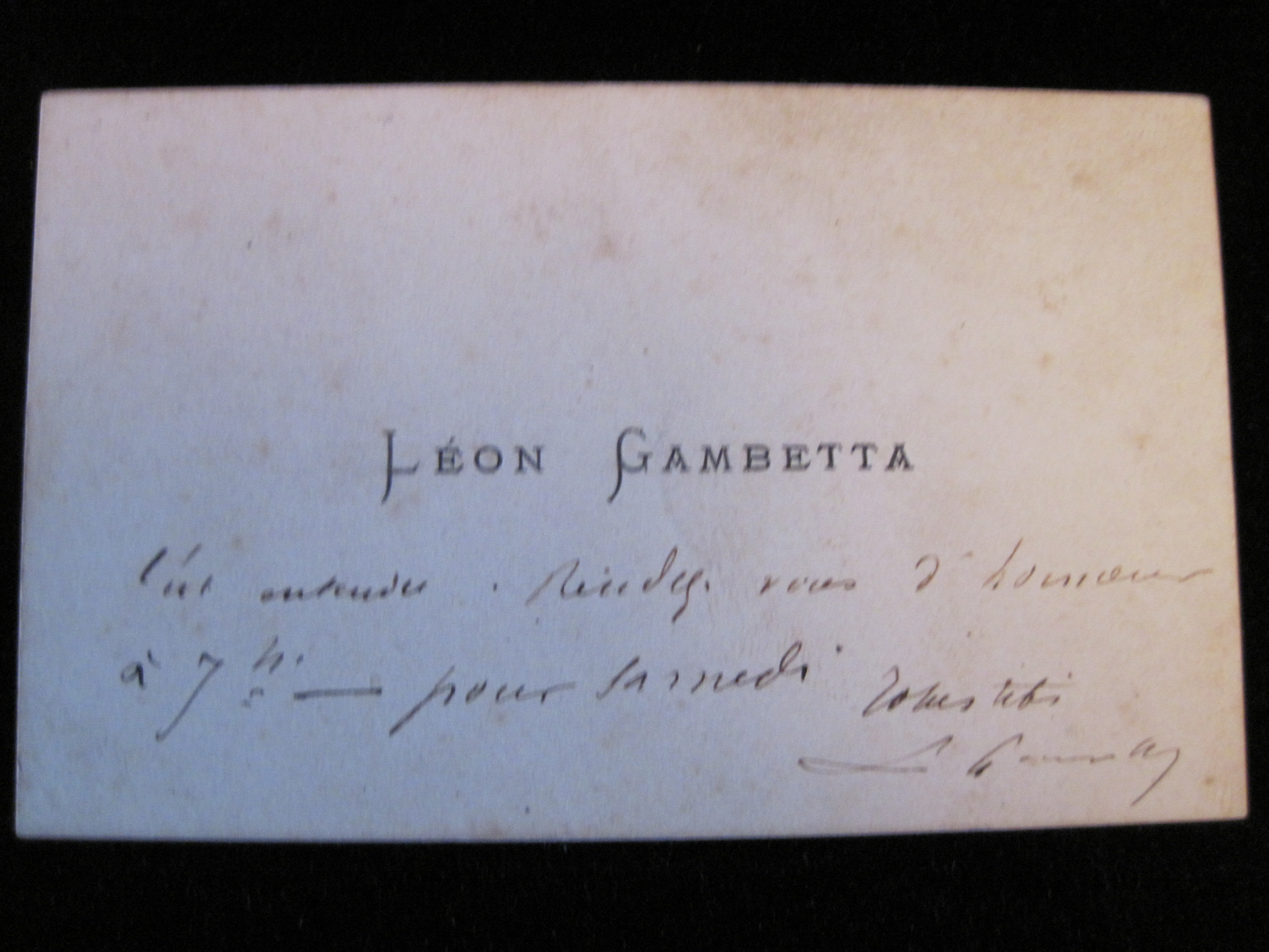 Manuscrit (autographe - carte) : carte de visite de Gambetta