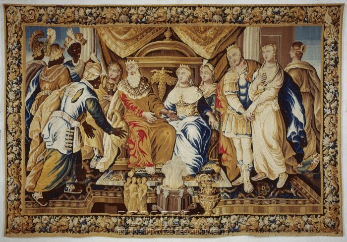 Pièce murale (tapisserie) : Histoire de Pâris et Hélène, Le mariage de Pâris et Hélène (2e pièce)