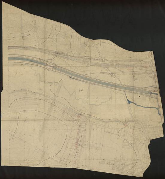 plan-relief de Toul, épure 14 : campagne ; voie ferrée ; canal