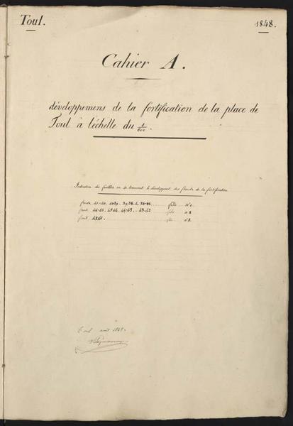 plan-relief de Toul, cahier de développement A : fortifications