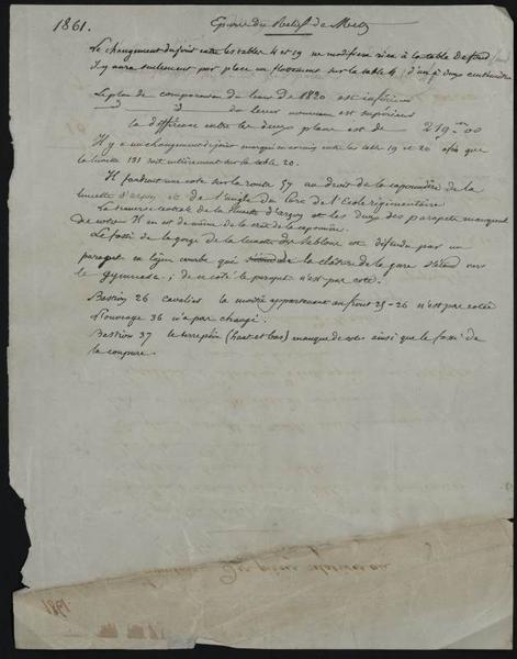 document manuscrit : limite du plan-relief de Metz