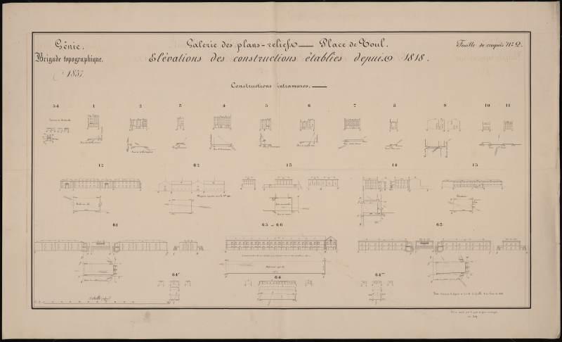 plan : constructions nouvelles intra-muros, école, halles