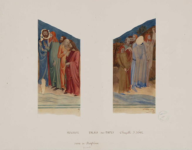 Le baptême du Christ, deux groupe de personnages