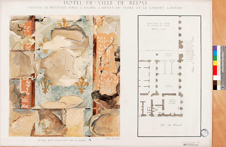 Plan de l'Hôtel de ville et motifs décoratifs du mur A