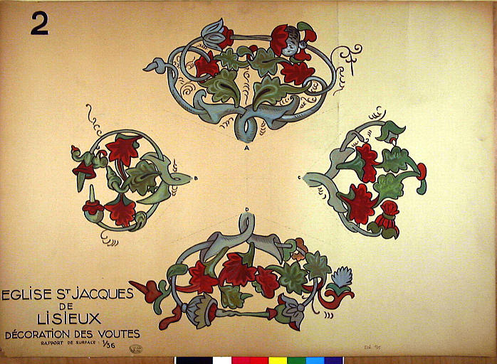 Décoration des voûtes à la gouache et réduction d'ensemble de la voûte N°2