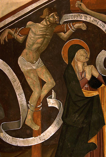 La crucifixion, le bon larron et la Vierge, registre supérieur