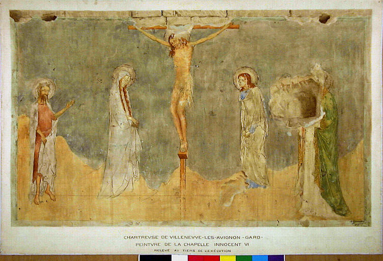 La crucifixion entre saint Jean Baptiste et un évêque