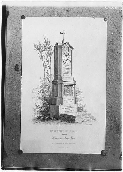 Gravure du monument polonais au cimetière Montmartre à Paris
