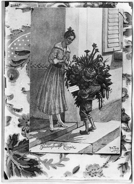 Carte postale allemande : bouquet de remplacement, document trouvé sur un prisonnier allemand (série les ersatz)